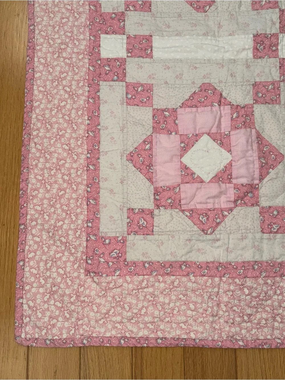 Handmade Pink Quilt Baby Blanket 56 X 39 Flannel Patchwork Nursery Crib Toddler
